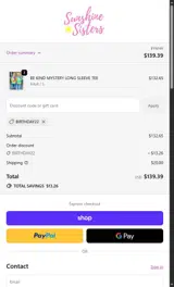 Sunshine Sisters coupon verification screenshot