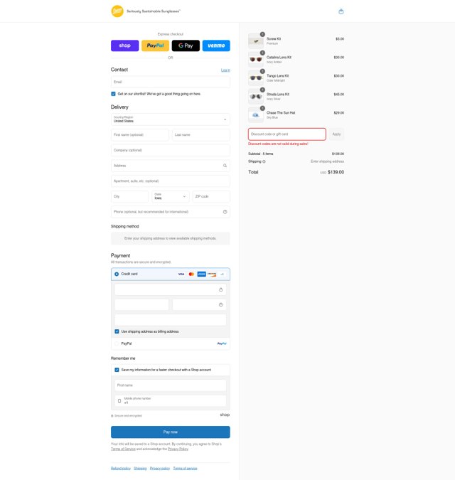 Sunski checkout page showing Sunski discount code box | Screenshot taken by SimplyCodes community member on Sep 2, 2025
