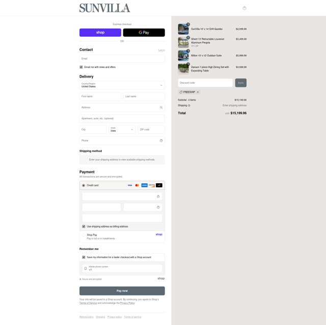 SunVilla checkout page showing SunVilla coupon code box | Screenshot taken by SimplyCodes community member on Sep 4, 2025