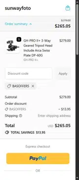 BASOFFER5 coupon verification screenshot