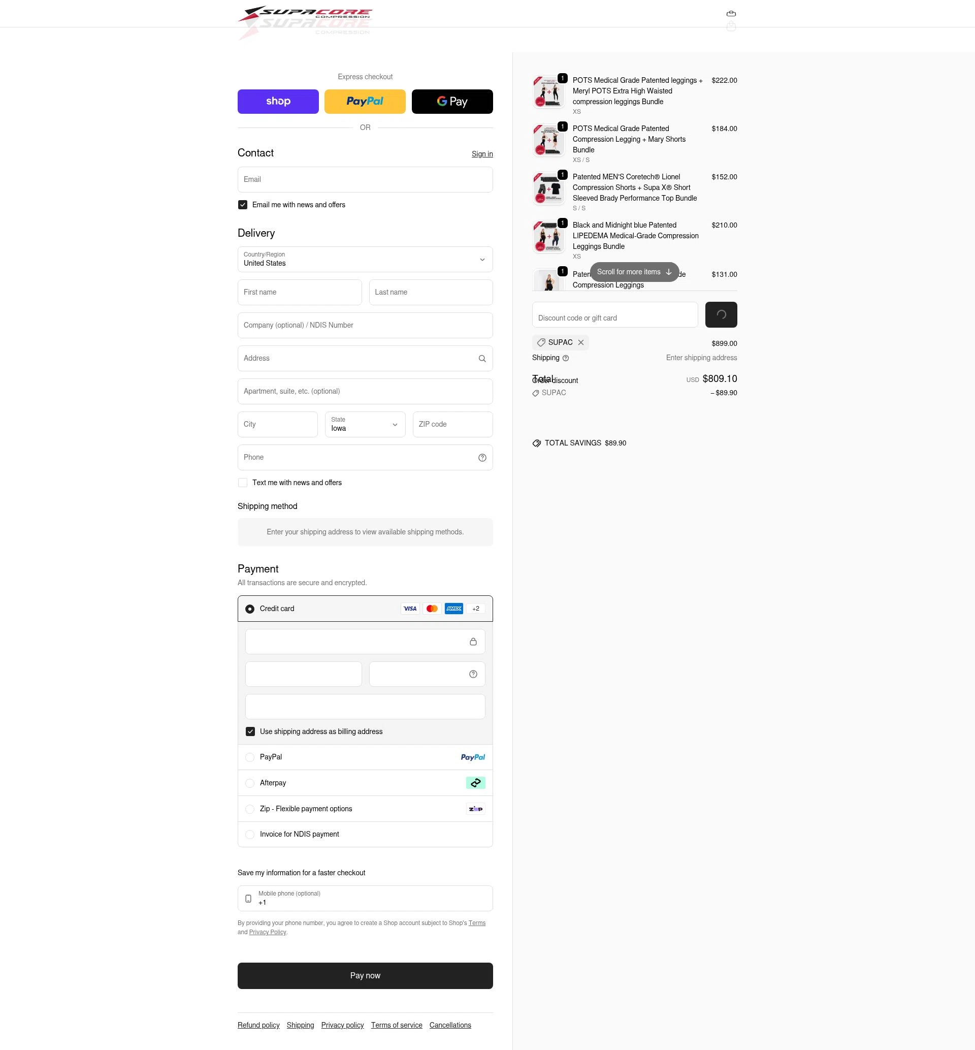 Supacore checkout page showing Supacore discount code box | Screenshot taken by SimplyCodes community member on Feb 16, 2026