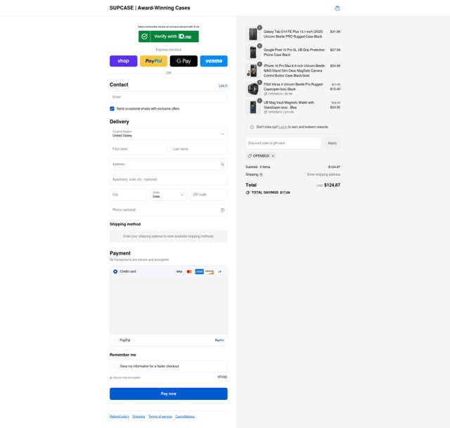 Supcase checkout page showing Supcase discount code box | Screenshot taken by SimplyCodes community member on Aug 30, 2025