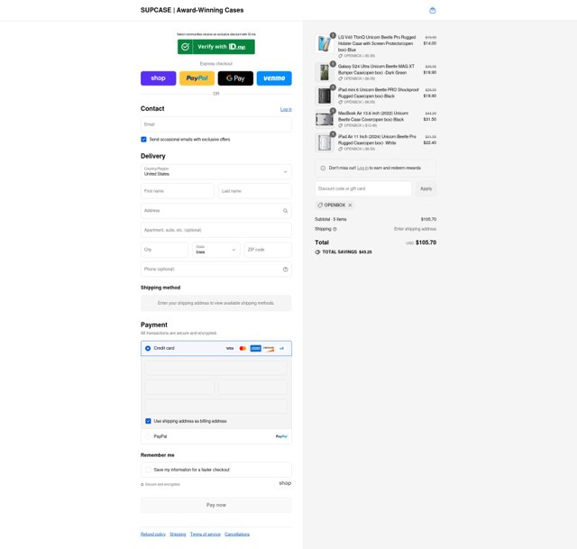Supcase checkout page showing Supcase discount code box | Screenshot taken by SimplyCodes community member on Sep 4, 2025