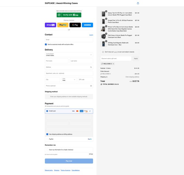 Supcase checkout page showing Supcase discount code box | Screenshot taken by SimplyCodes community member on Aug 26, 2025