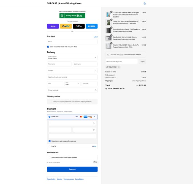 Supcase checkout page showing Supcase discount code box | Screenshot taken by SimplyCodes community member on Sep 4, 2025