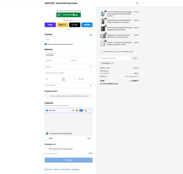 Supcase checkout page showing Supcase discount code box | Screenshot taken by SimplyCodes community member on Sep 4, 2025