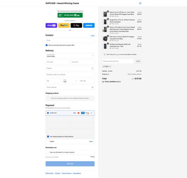 Supcase checkout page showing Supcase discount code box | Screenshot taken by SimplyCodes community member on Aug 26, 2025