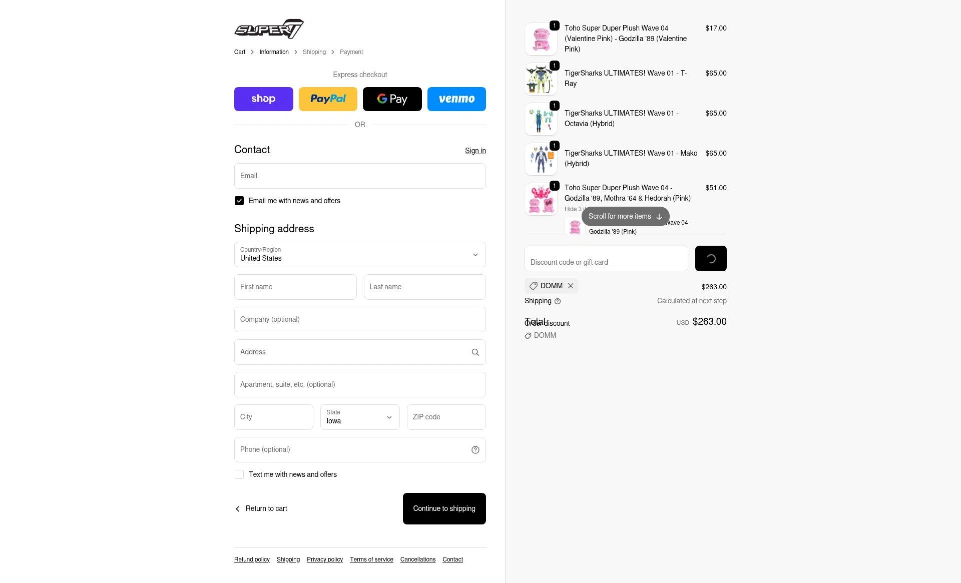 Super7 checkout page showing Super7 discount code box | Screenshot taken by SimplyCodes community member on Feb 7, 2026