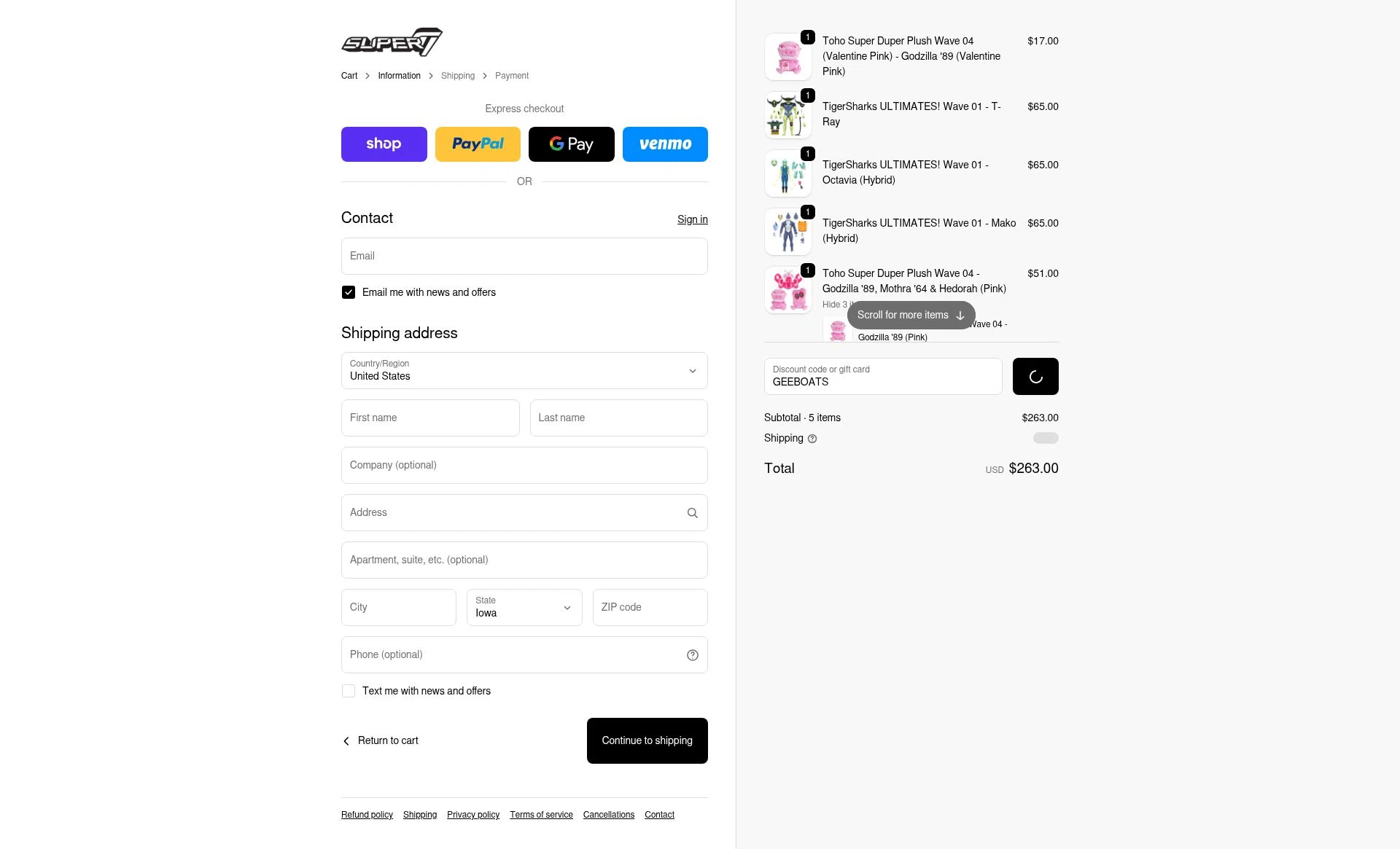 Super7 checkout page showing Super7 discount code box | Screenshot taken by SimplyCodes community member on Feb 7, 2026