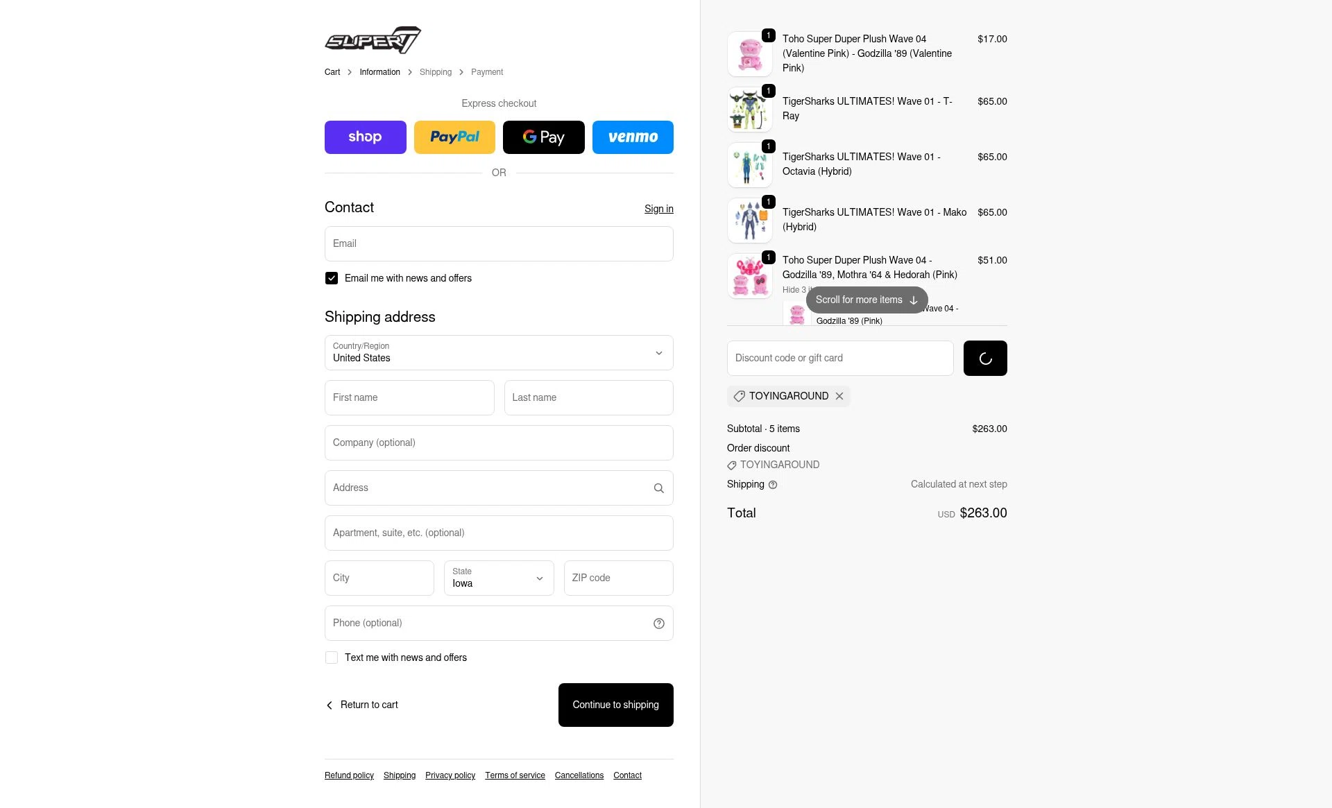 Super7 checkout page showing Super7 discount code box | Screenshot taken by SimplyCodes community member on Feb 7, 2026
