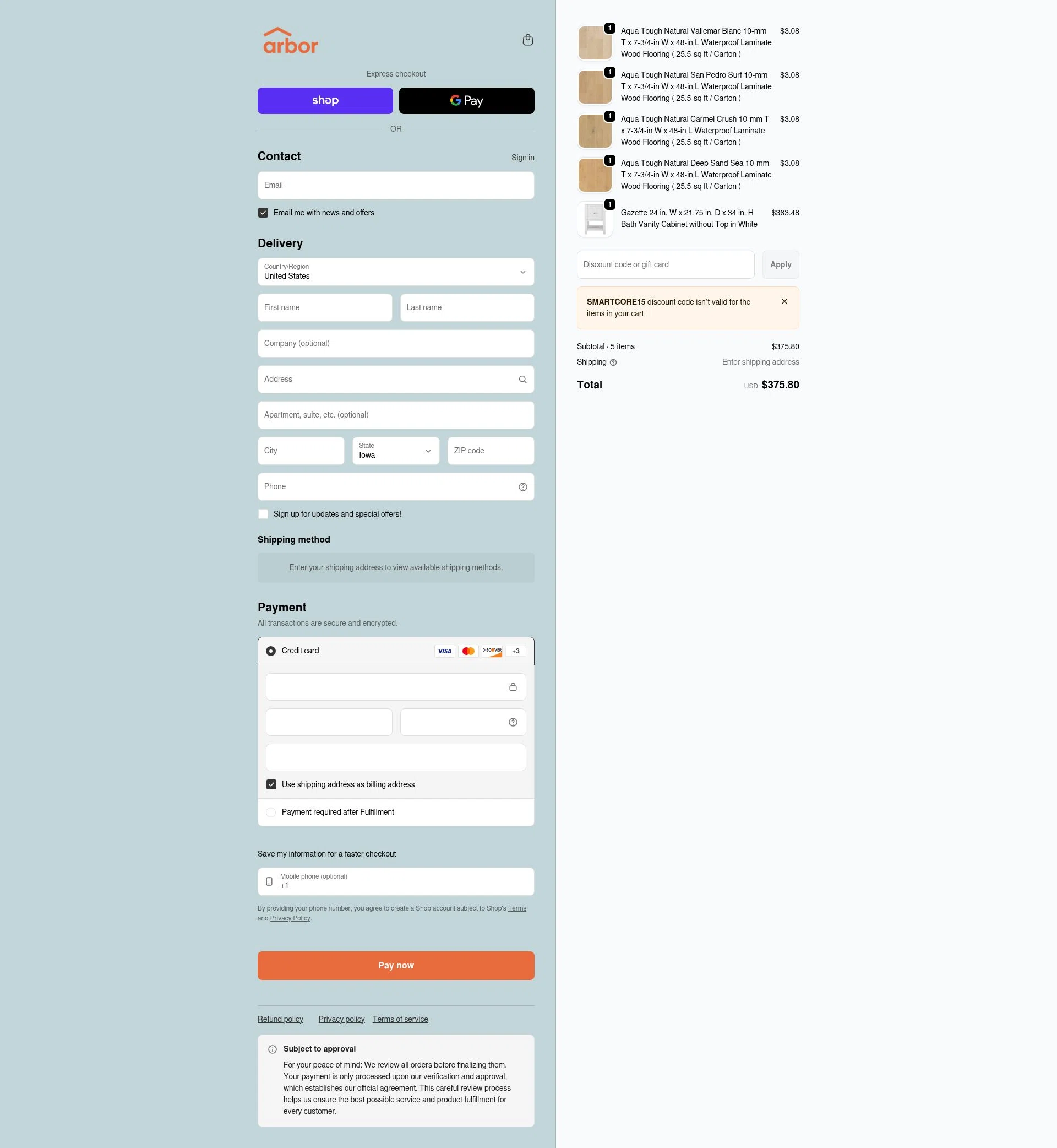 Super Arbor checkout page showing Super Arbor discount code box | Screenshot taken by SimplyCodes community member on Feb 6, 2026
