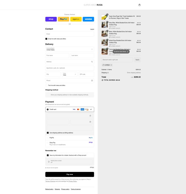 Super Area Rugs checkout page showing Super Area Rugs promo code box | Screenshot taken by SimplyCodes community member on Sep 7, 2025