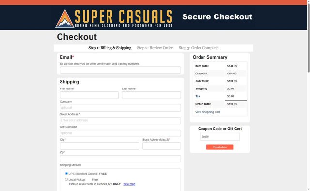 Super Casuals checkout page showing Super Casuals coupon code box | Screenshot taken by SimplyCodes community member on May 18, 2025