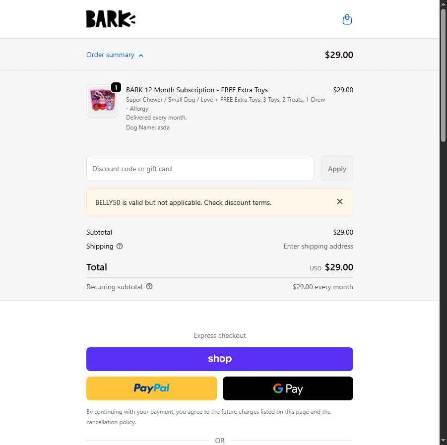 Super Chewer checkout page showing Super Chewer discount code box | Screenshot taken by SimplyCodes community member on Jan 27, 2026
