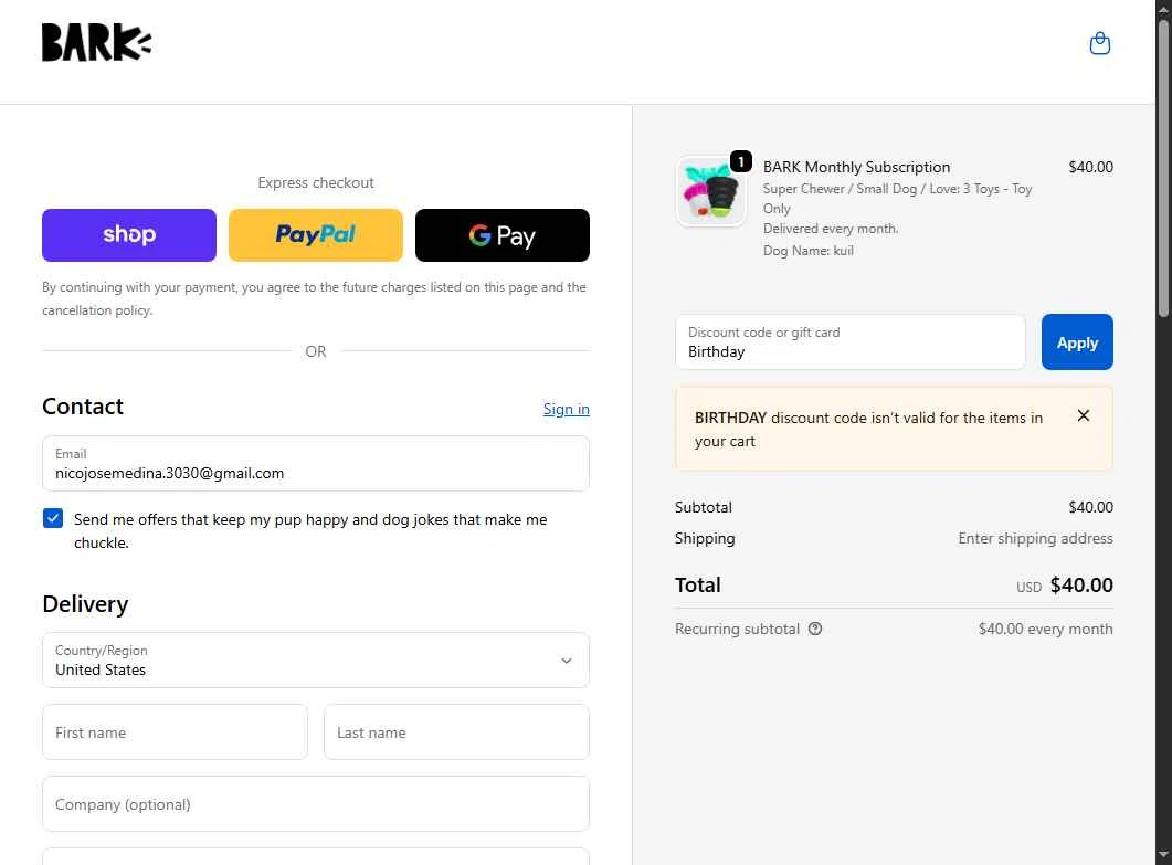 Super Chewer checkout page showing Super Chewer discount code box | Screenshot taken by SimplyCodes community member on Oct 18, 2025