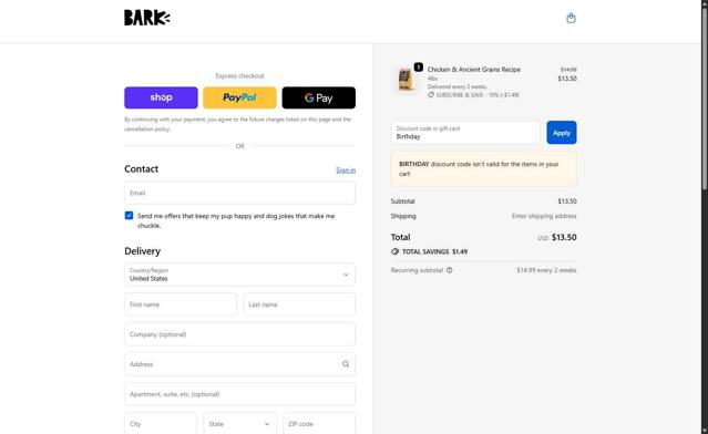 Super Chewer checkout page showing Super Chewer discount code box | Screenshot taken by SimplyCodes community member on Sep 18, 2025