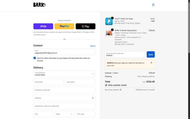 Super Chewer checkout page showing Super Chewer discount code box | Screenshot taken by SimplyCodes community member on Oct 3, 2025