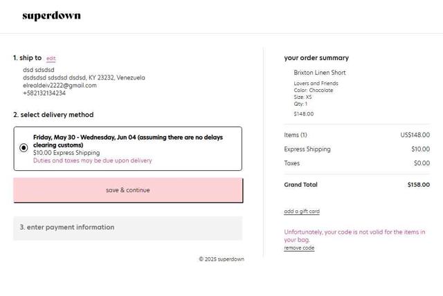 Superdown checkout page showing Superdown promo code box | Screenshot taken by SimplyCodes community member on May 20, 2025