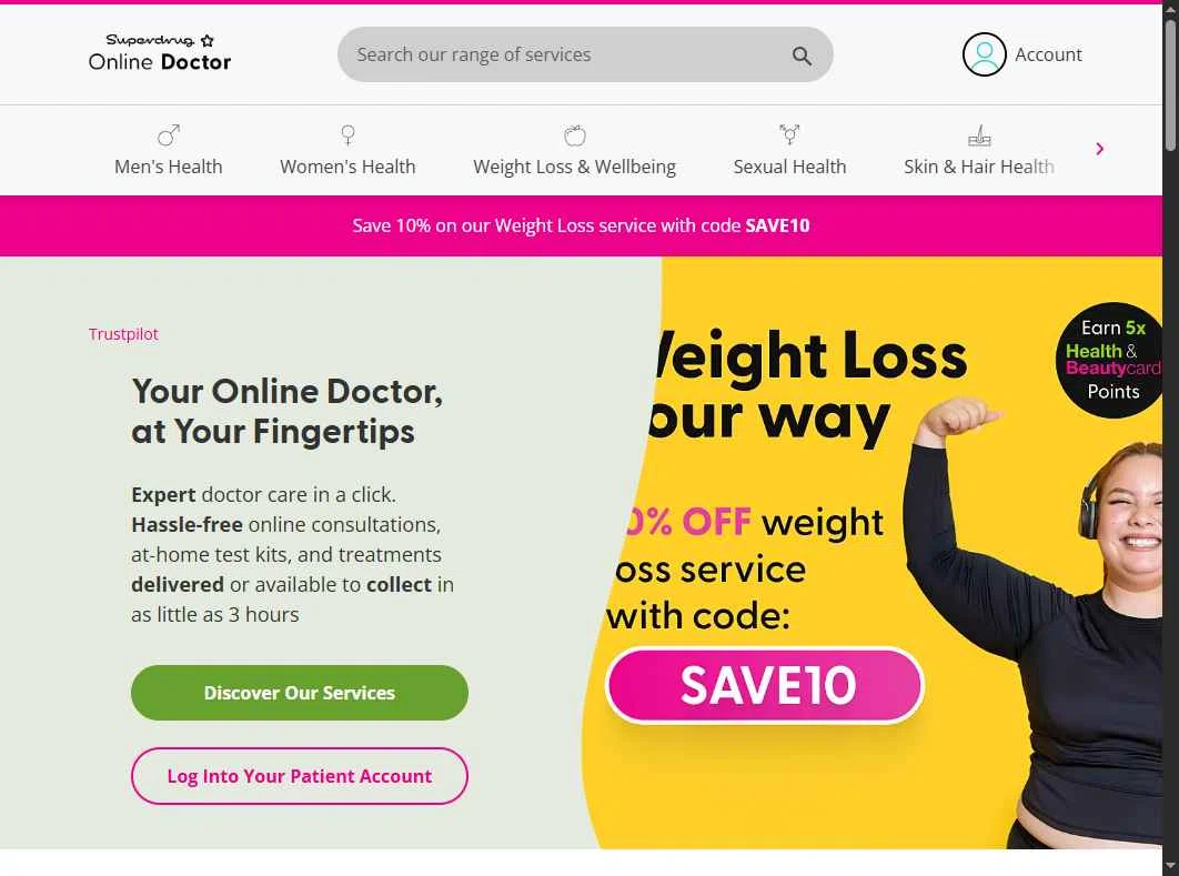 Superdrug Online Doctor checkout page showing Superdrug Online Doctor promo code box | Screenshot taken by SimplyCodes community member on Dec 7, 2025