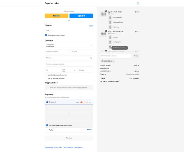 Superior Labs checkout page showing Superior Labs coupon code box | Screenshot taken by SimplyCodes community member on Sep 11, 2025