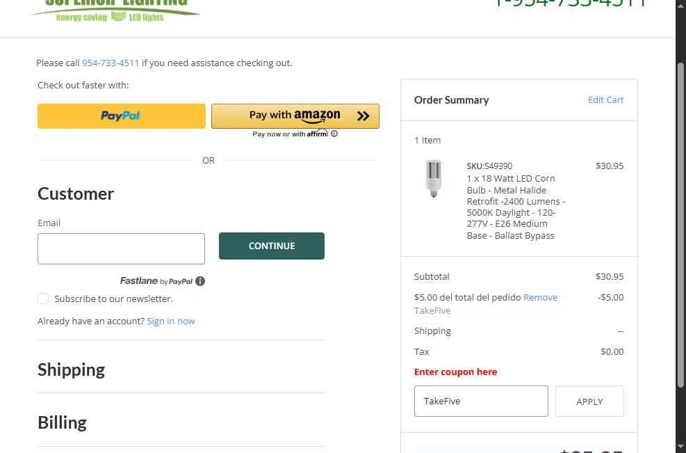 Superior lighting checkout page showing Superior lighting coupon code box | Screenshot taken by SimplyCodes community member on Oct 15, 2025