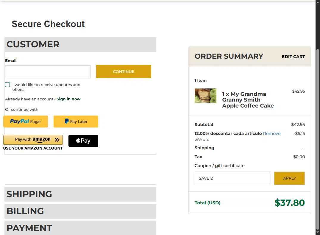 Superior Nut Store checkout page showing Superior Nut Store coupon code box | Screenshot taken by SimplyCodes community member on Dec 11, 2025
