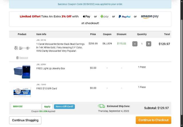 SuperJeweler checkout page showing SuperJeweler promo code box | Screenshot taken by SimplyCodes community member on Aug 28, 2025