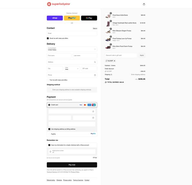 Super Lady Star checkout page showing Super Lady Star discount code box | Screenshot taken by SimplyCodes community member on Sep 12, 2025