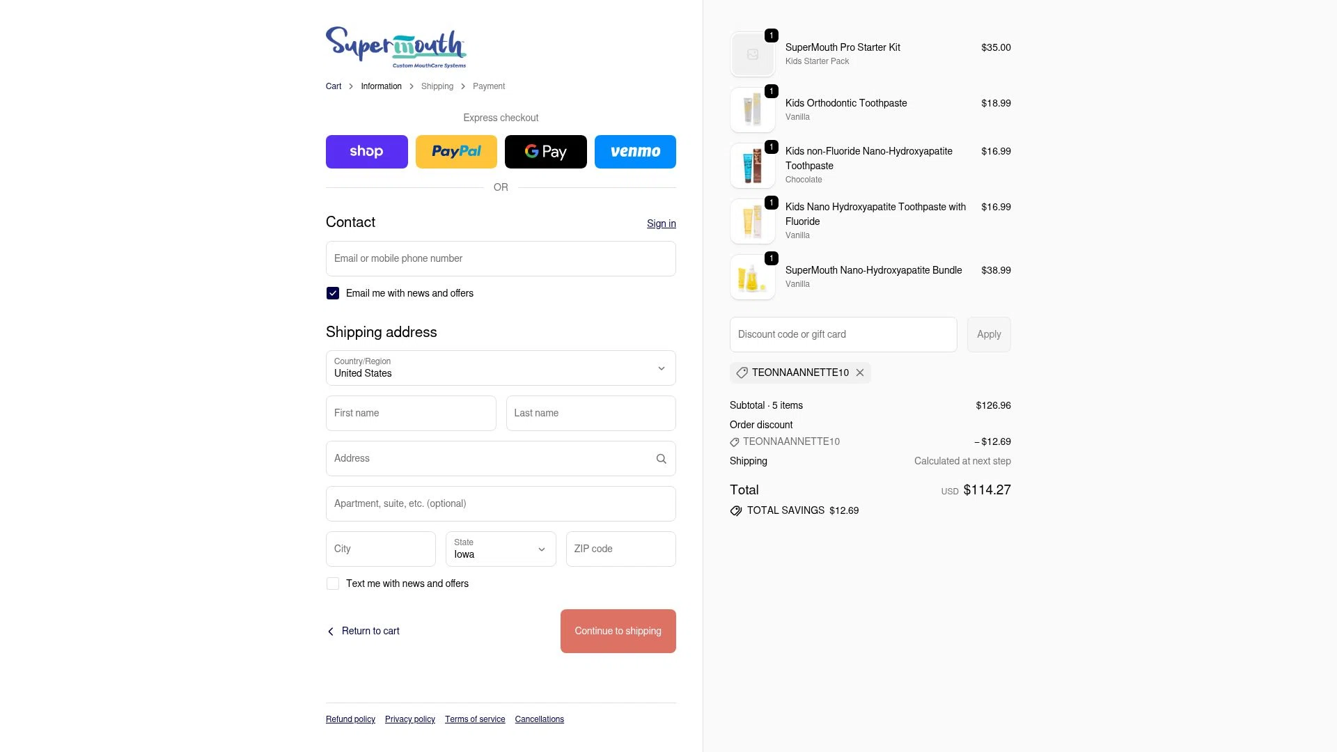 SuperMouth checkout page showing SuperMouth discount code box | Screenshot taken by SimplyCodes community member on Jan 8, 2026