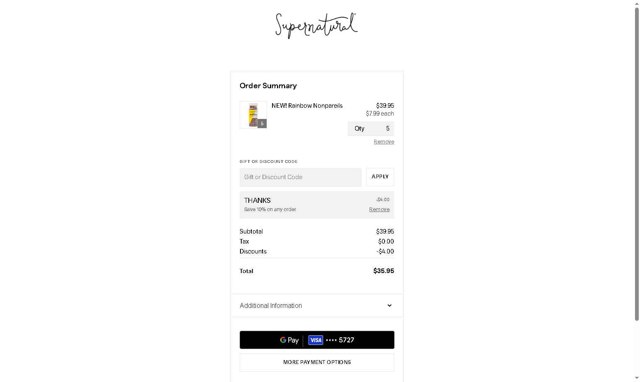 Supernatural Kitchen checkout page showing Supernatural Kitchen discount code box | Screenshot taken by SimplyCodes community member on Jul 27, 2025