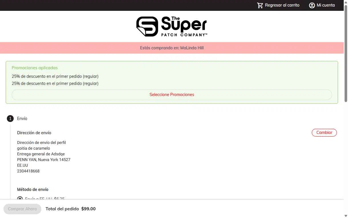 The Super Patch Co checkout page showing The Super Patch Co promo code box | Screenshot taken by SimplyCodes community member on Jan 8, 2026