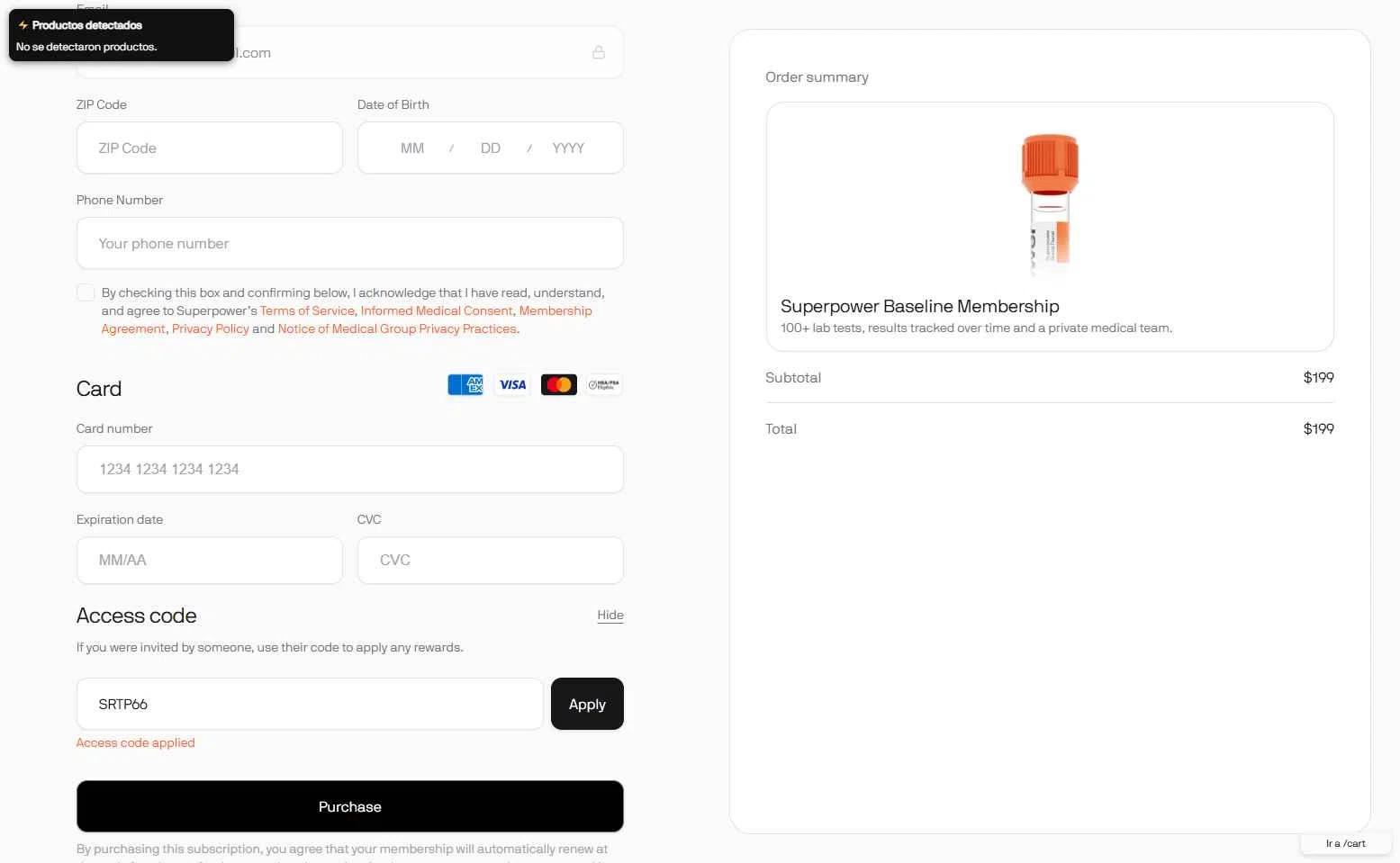 Superpower checkout page showing Superpower promo code box | Screenshot taken by SimplyCodes community member on Oct 6, 2025