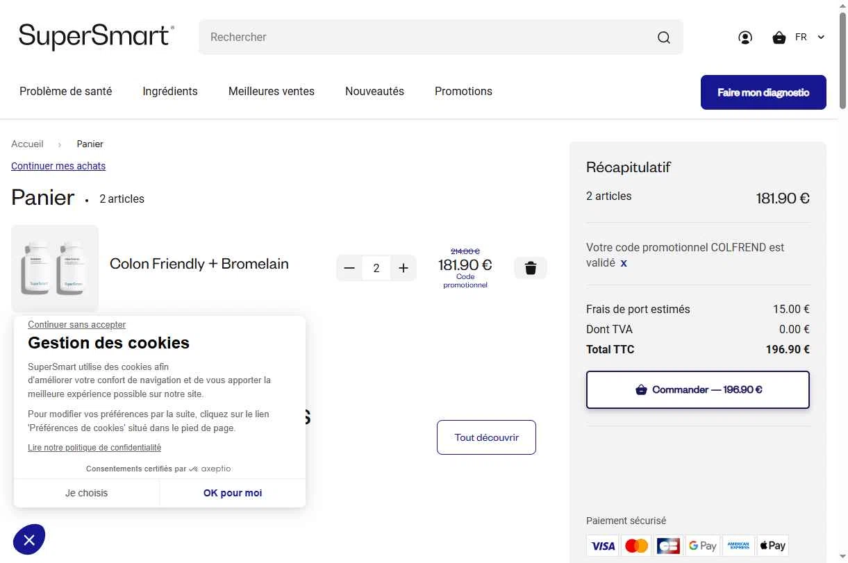 Supersmart US checkout page showing Supersmart US promo code box | Screenshot taken by SimplyCodes community member on Dec 30, 2025
