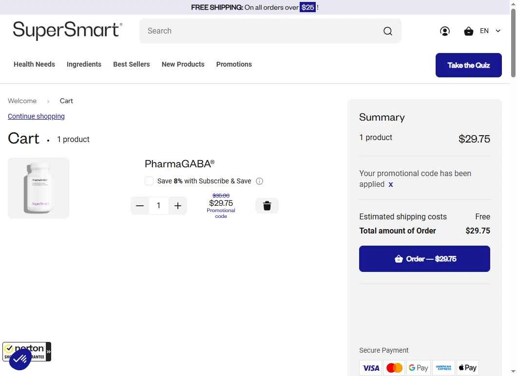 Supersmart US checkout page showing Supersmart US promo code box | Screenshot taken by SimplyCodes community member on Jan 6, 2026