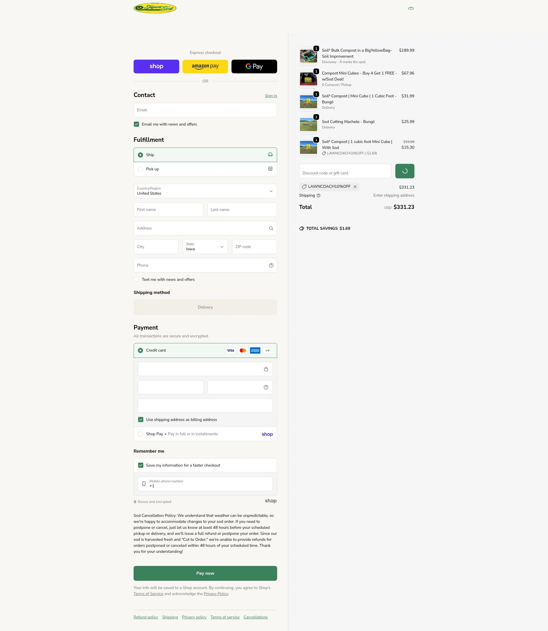 Super-Sod checkout page showing Super-Sod discount code box | Screenshot taken by SimplyCodes community member on Jan 23, 2026