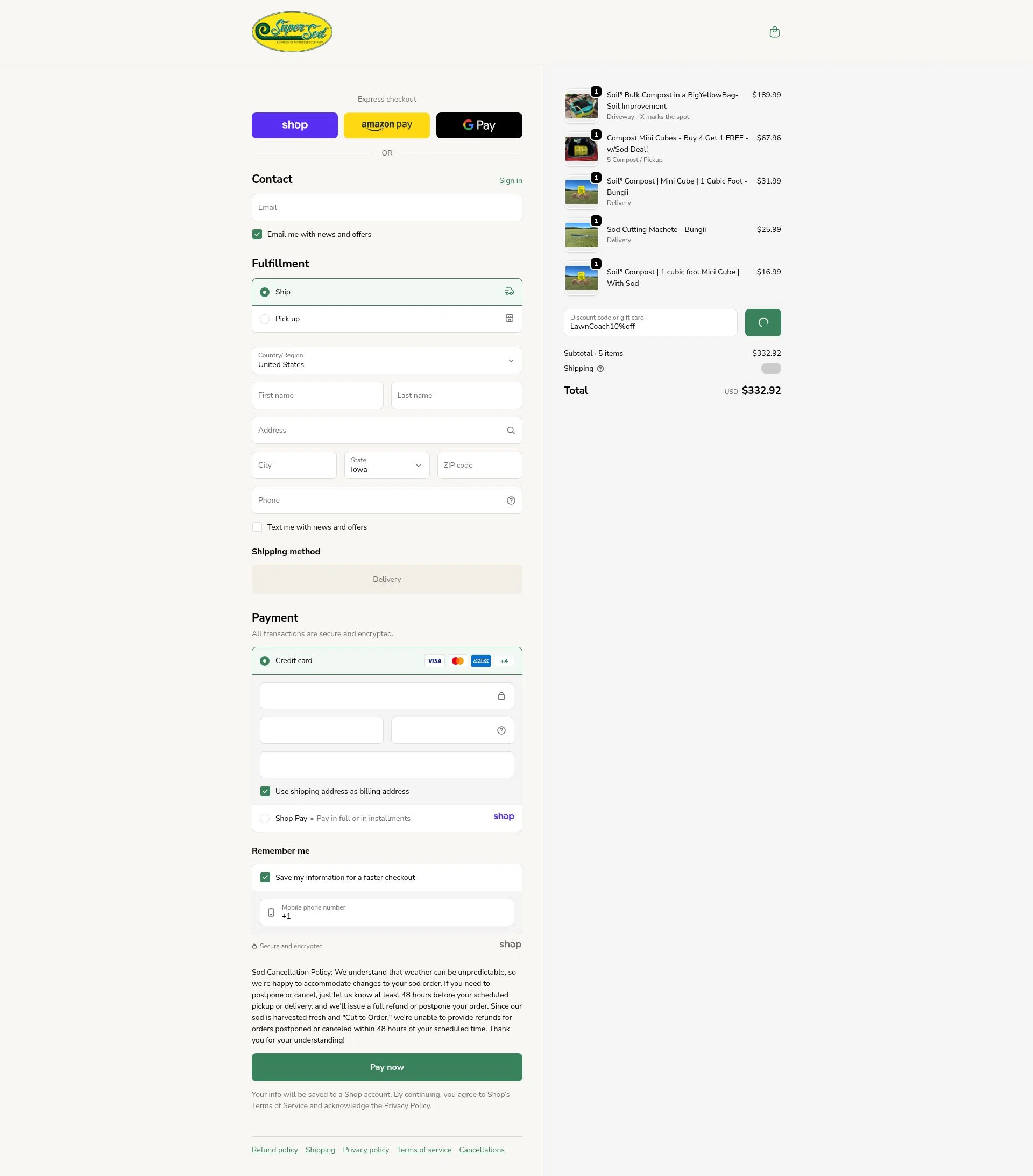 Super-Sod checkout page showing Super-Sod discount code box | Screenshot taken by SimplyCodes community member on Jan 18, 2026