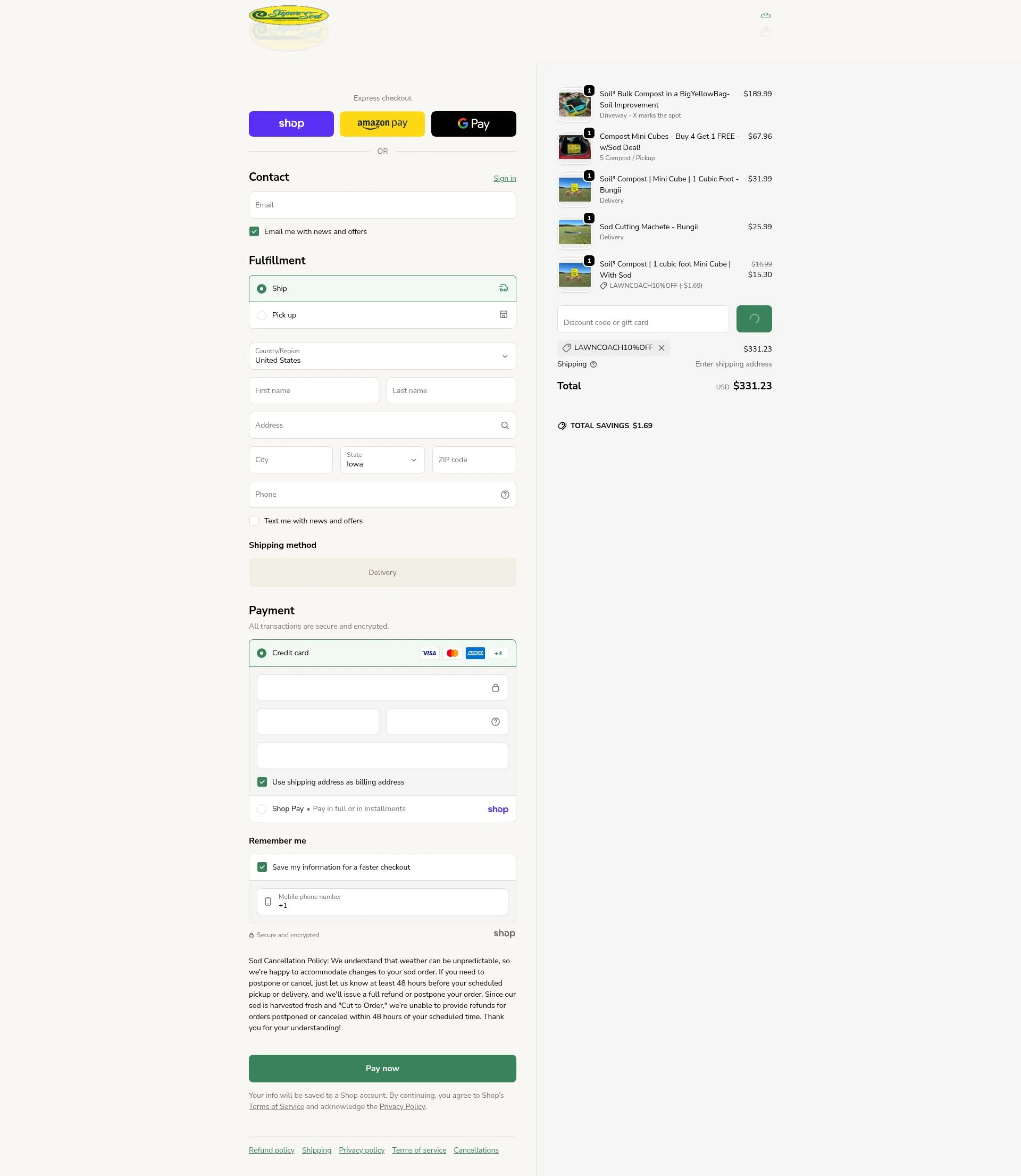 Super-Sod checkout page showing Super-Sod discount code box | Screenshot taken by SimplyCodes community member on Jan 27, 2026