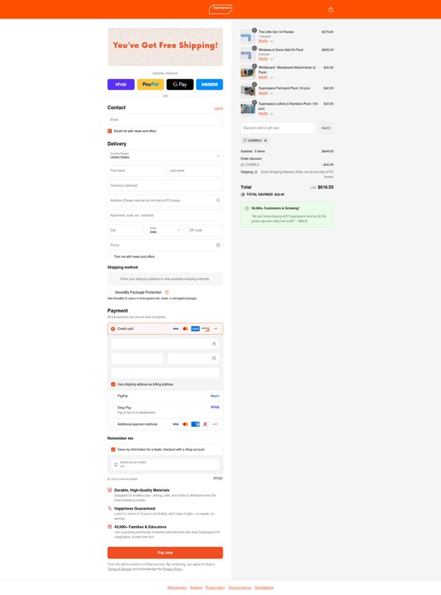 Superspace checkout page showing Superspace discount code box | Screenshot taken by SimplyCodes community member on Sep 7, 2025