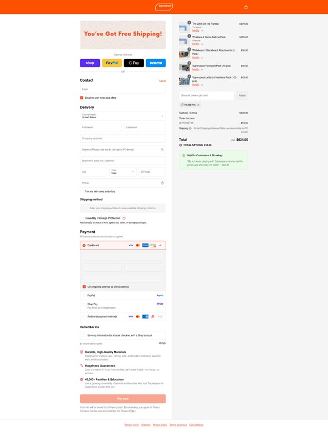 Superspace checkout page showing Superspace discount code box | Screenshot taken by SimplyCodes community member on Sep 7, 2025