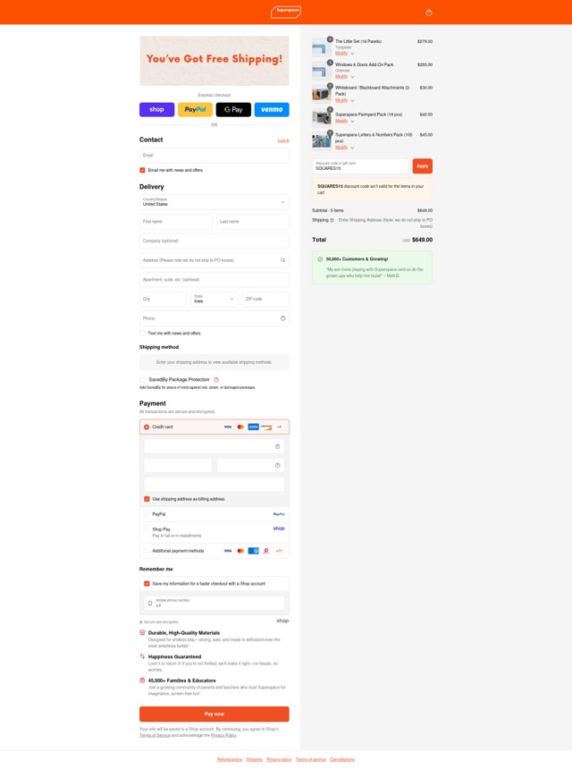 Superspace checkout page showing Superspace discount code box | Screenshot taken by SimplyCodes community member on Sep 3, 2025