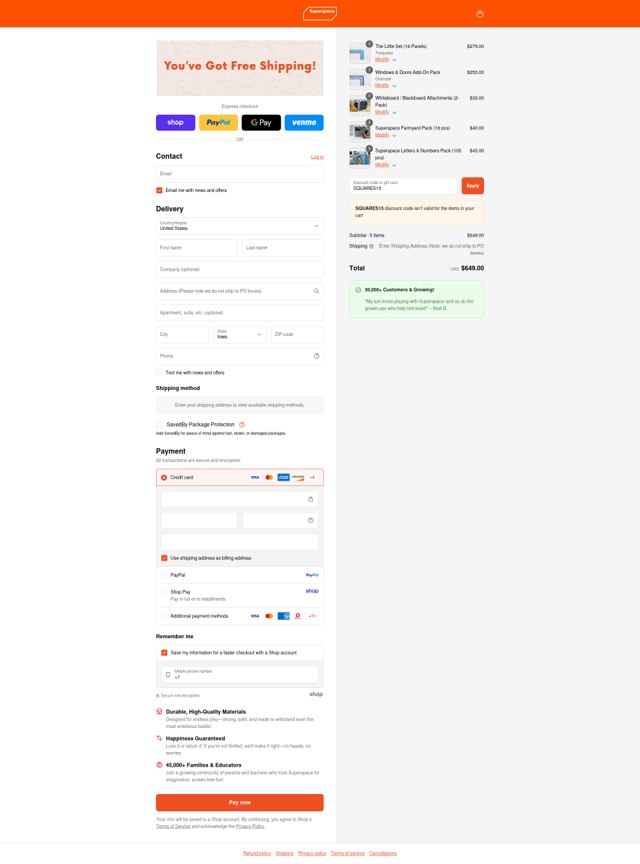 Superspace checkout page showing Superspace discount code box | Screenshot taken by SimplyCodes community member on Sep 7, 2025