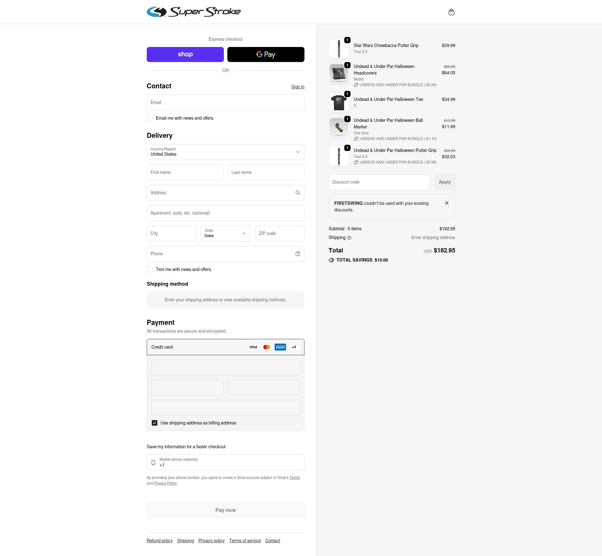 Super Strokeusa USA checkout page showing Super Strokeusa USA promo code box | Screenshot taken by SimplyCodes community member on Feb 9, 2026