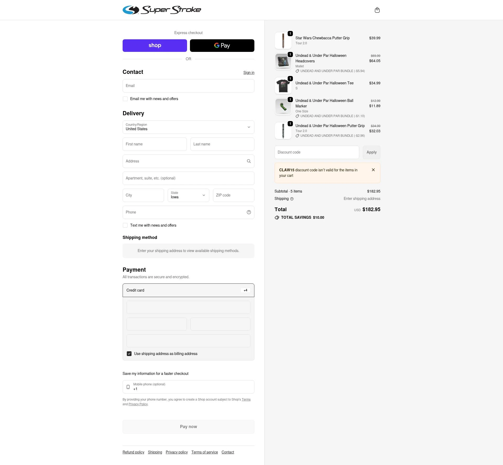 Super Strokeusa USA checkout page showing Super Strokeusa USA promo code box | Screenshot taken by SimplyCodes community member on Feb 5, 2026