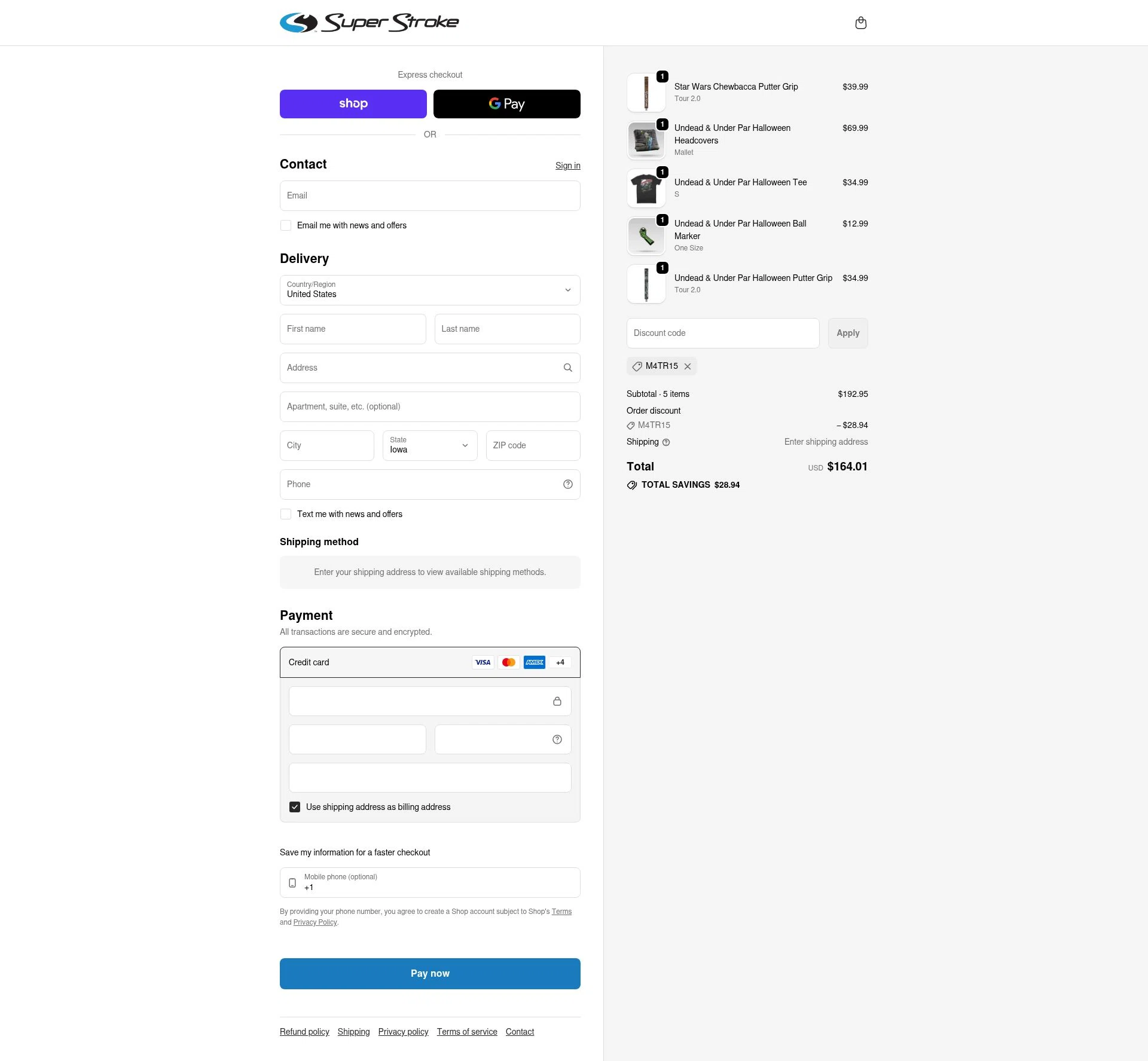 Super Strokeusa USA checkout page showing Super Strokeusa USA promo code box | Screenshot taken by SimplyCodes community member on Feb 14, 2026