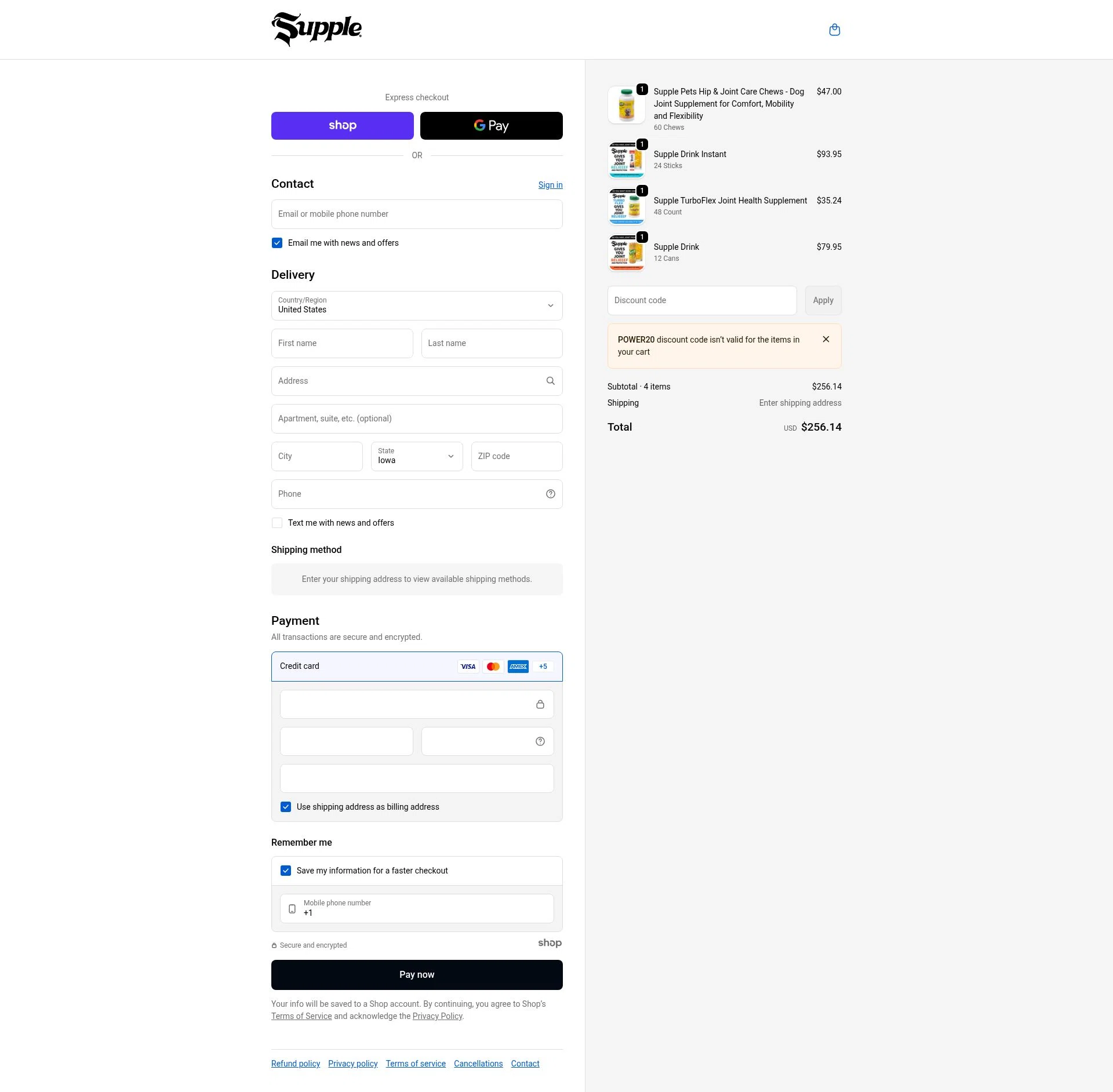 Supple Drink checkout page showing Supple Drink promo code box | Screenshot taken by SimplyCodes community member on Jan 3, 2026