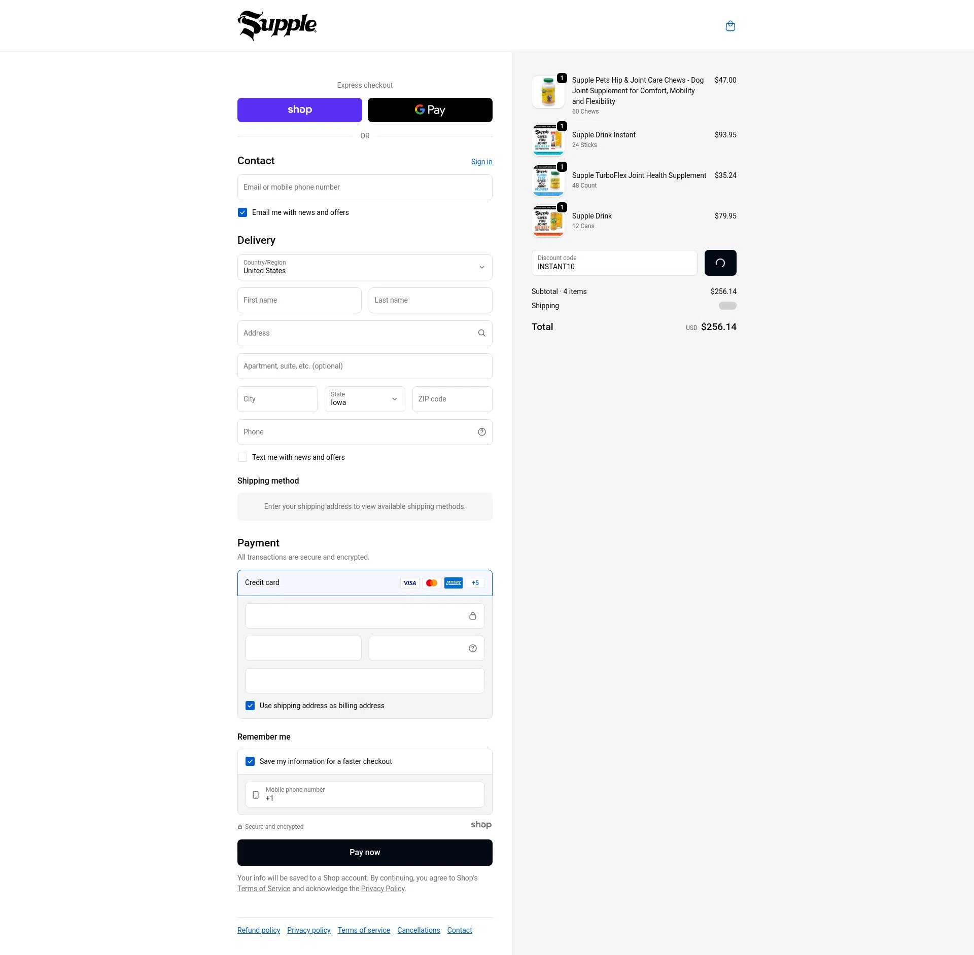 Supple Drink checkout page showing Supple Drink promo code box | Screenshot taken by SimplyCodes community member on Jan 3, 2026