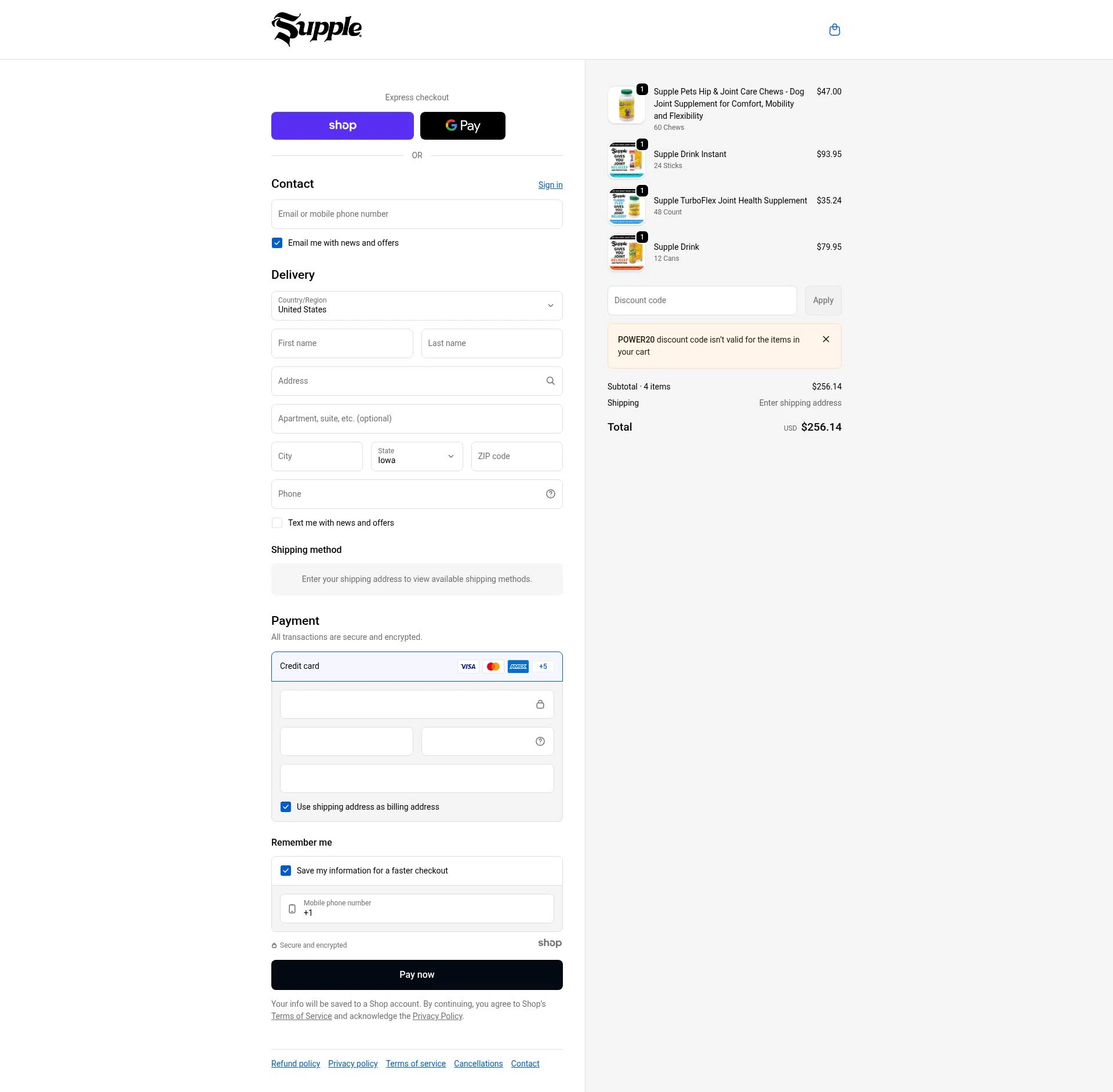 Supple Drink checkout page showing Supple Drink promo code box | Screenshot taken by SimplyCodes community member on Dec 29, 2025