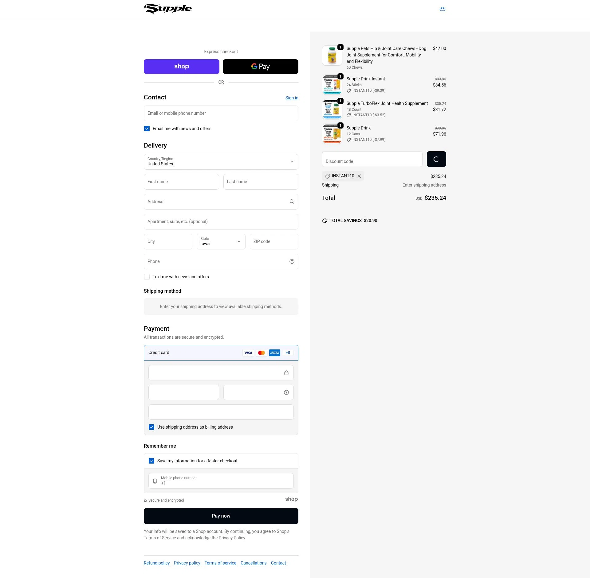 Supple Drink checkout page showing Supple Drink promo code box | Screenshot taken by SimplyCodes community member on Jan 8, 2026
