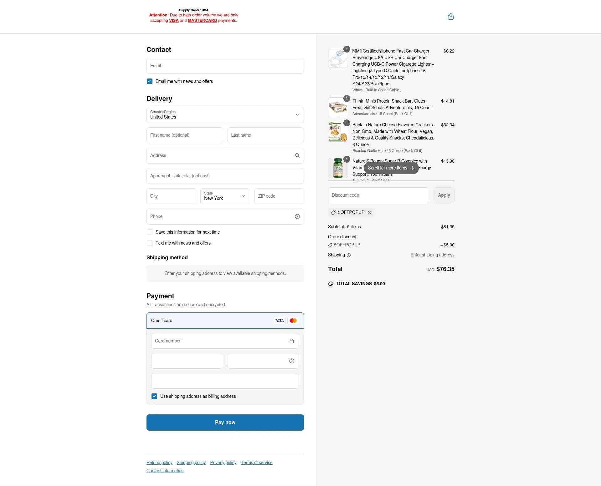 Supply Center USA checkout page showing Supply Center USA discount code box | Screenshot taken by SimplyCodes community member on Jun 30, 2025