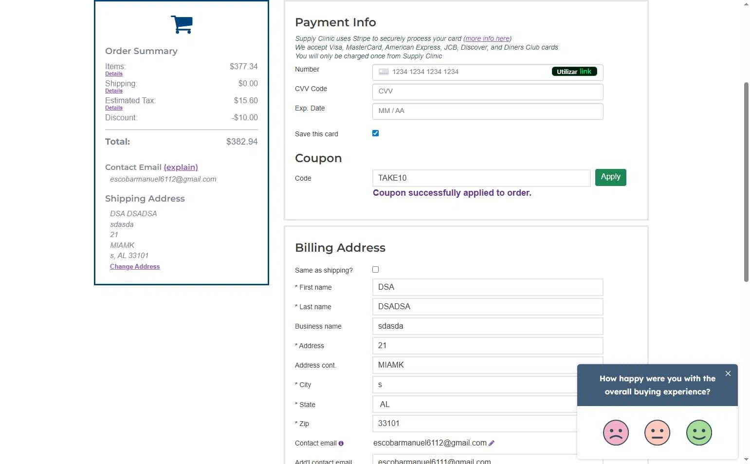 Supply Clinic checkout page showing Supply Clinic coupon code box | Screenshot taken by SimplyCodes community member on Nov 17, 2025